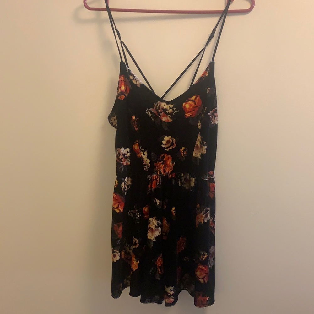 Black velvet flower romper